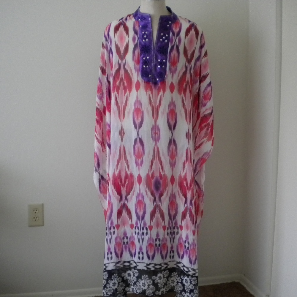 Sheer Maxi Swimsuit Cover up Embroidered Floral. F